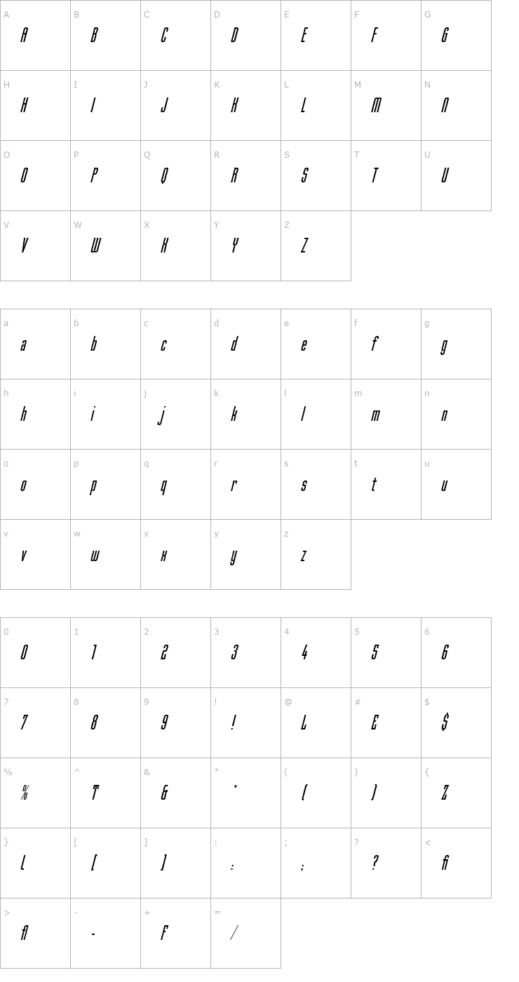 Character Map Mekanik Italic LET Plain1.0 Font