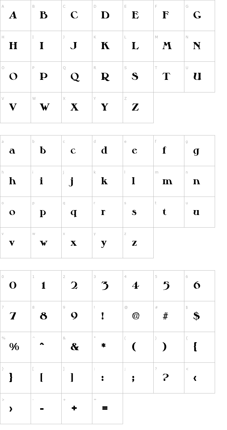 Character Map Melbourne-Bold Font