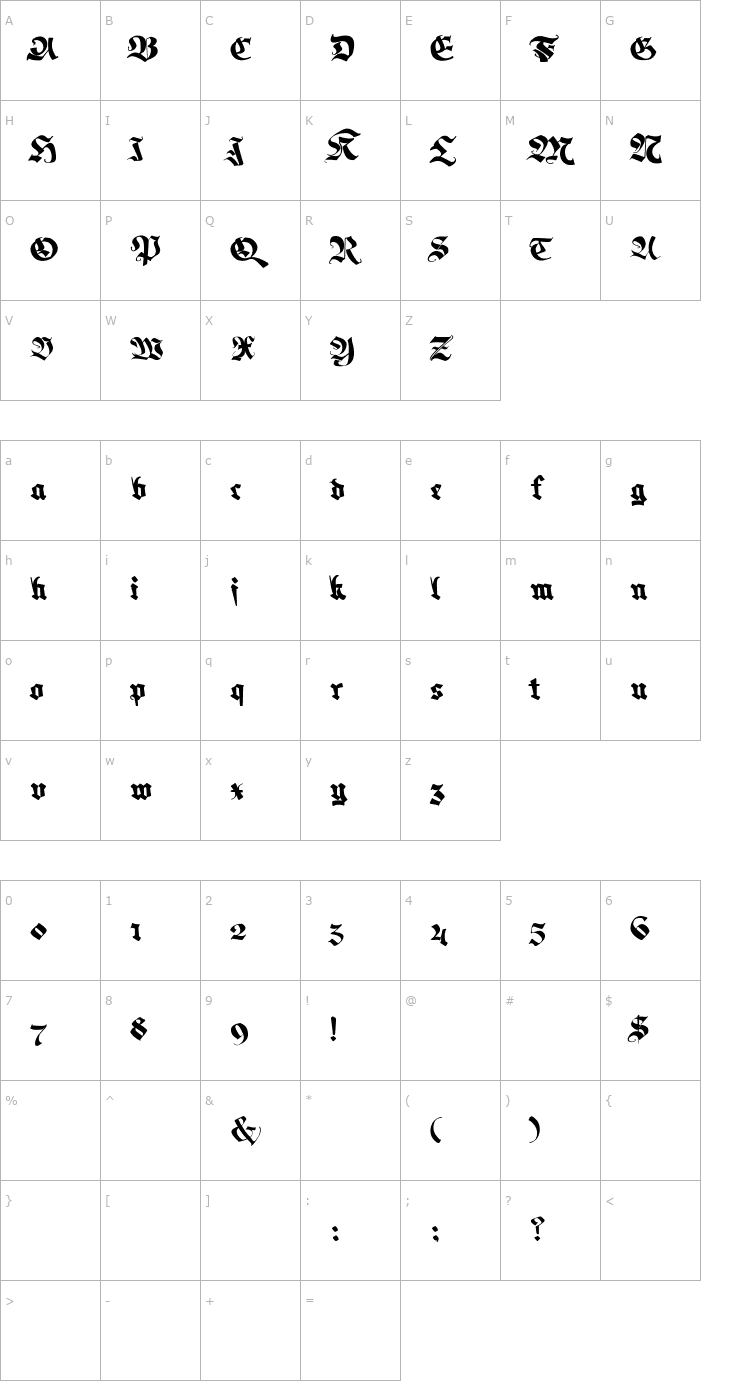 Character Map Memela Fraktur Font