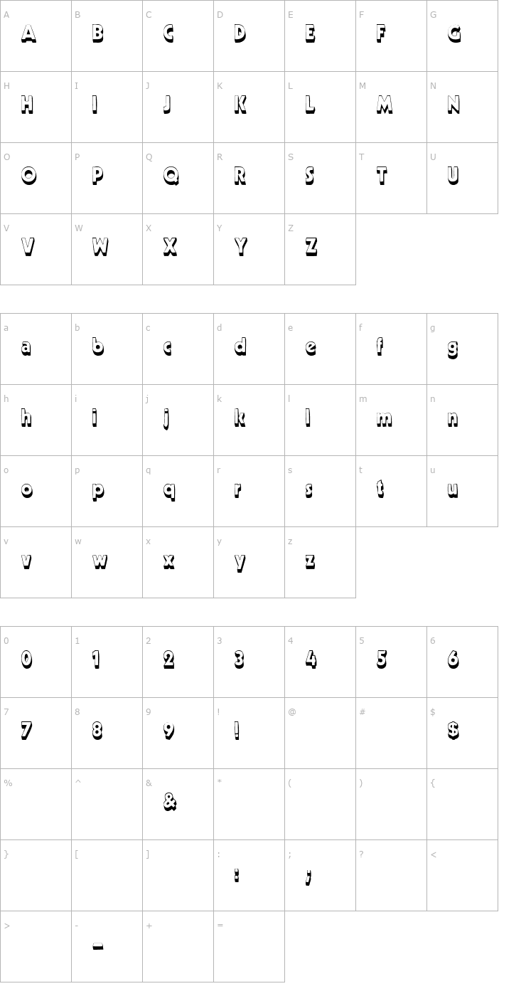 Character Map MeppDisplayShadow Font