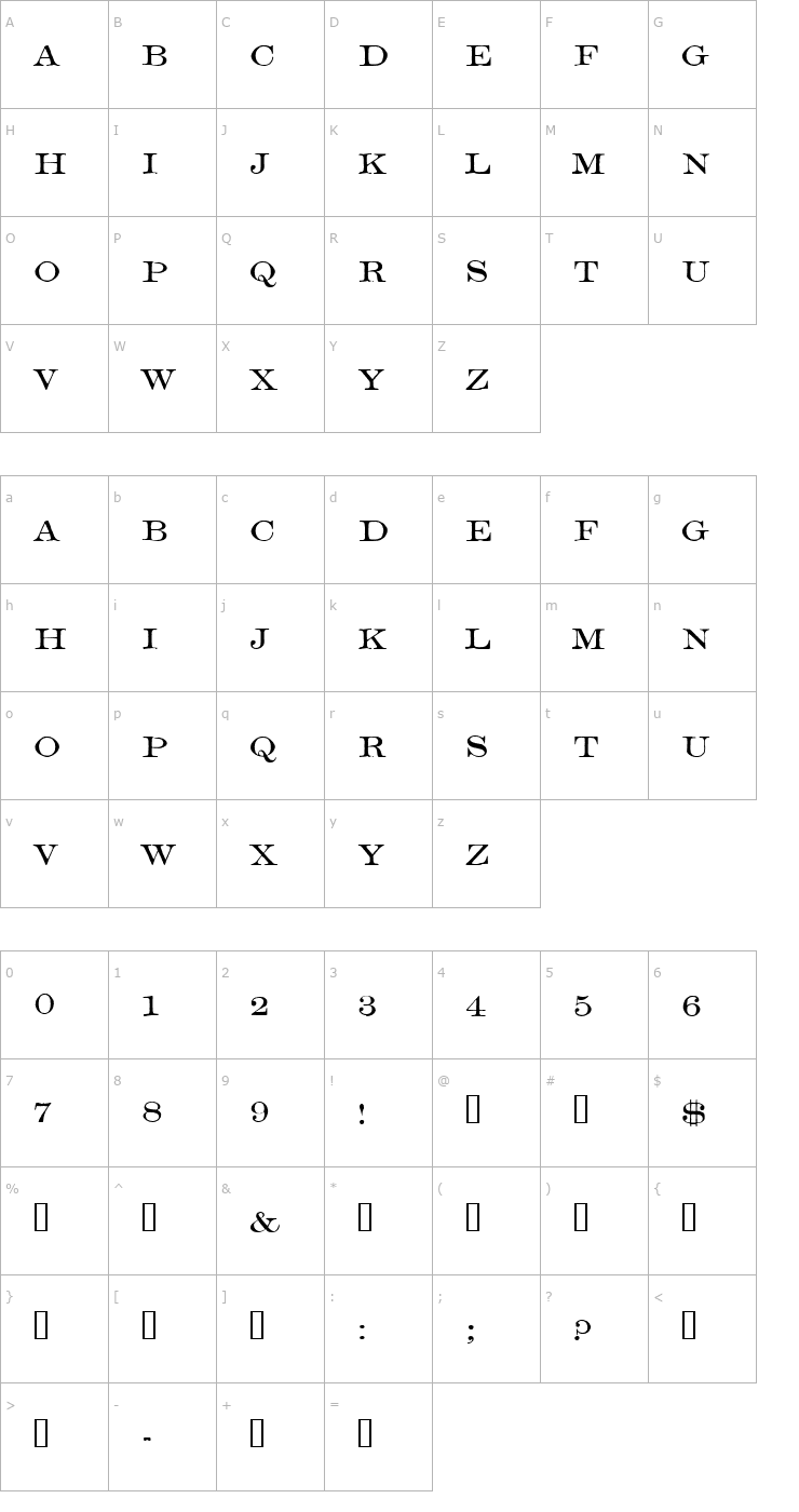 Character Map Mercantile Card HPLHS Font