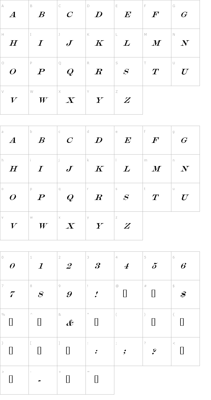 Character Map Mercantile Oblique HPLHS Font