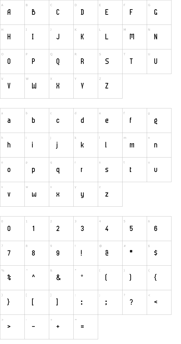 Character Map Meridiana Regular Font