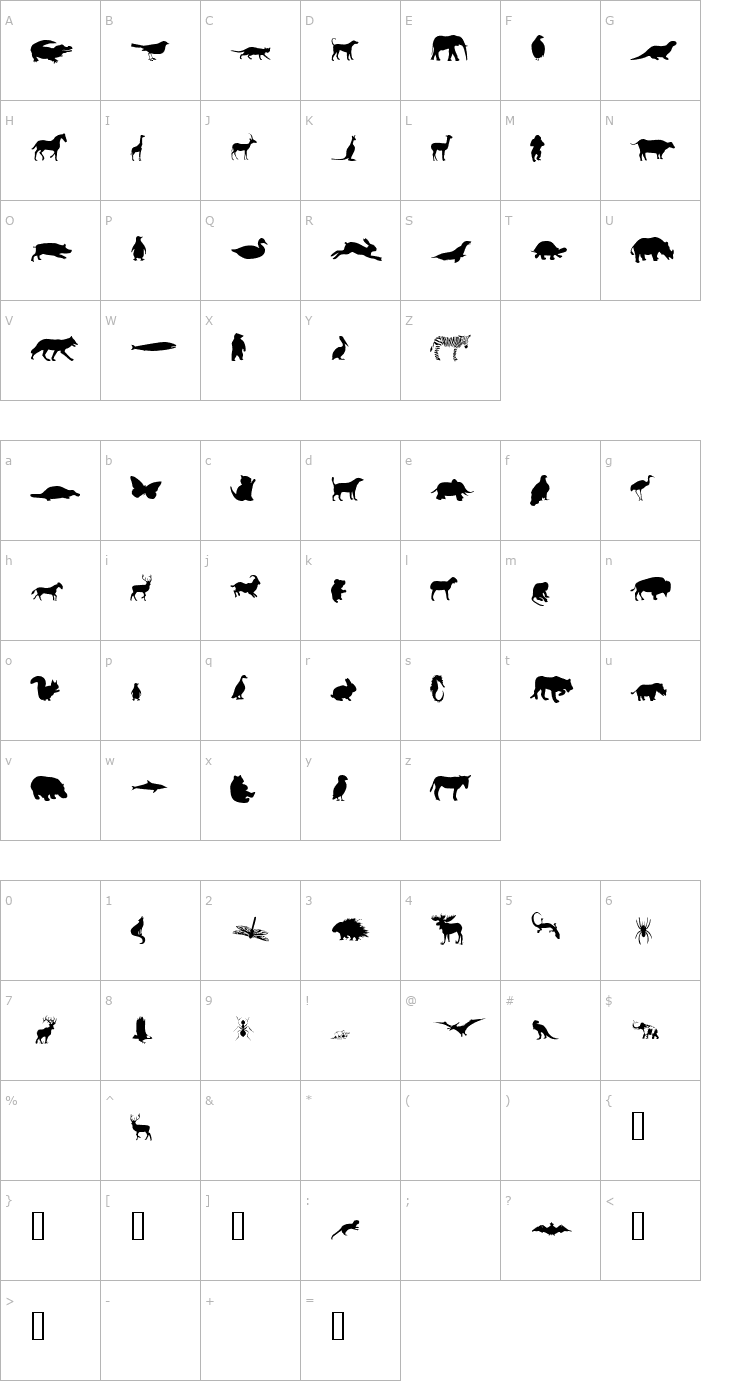 Character Map Mers Animals Font