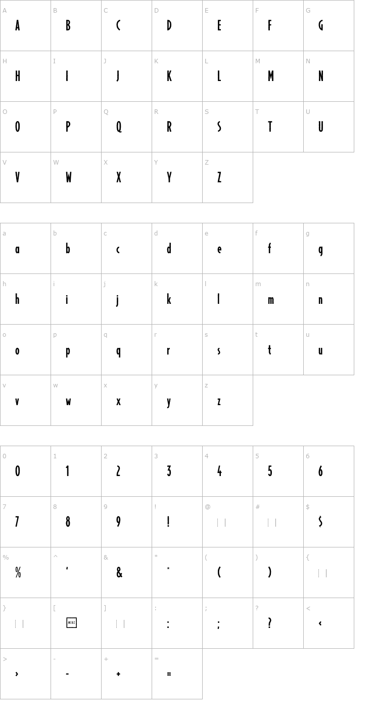 Character Map Merz Irregular Font