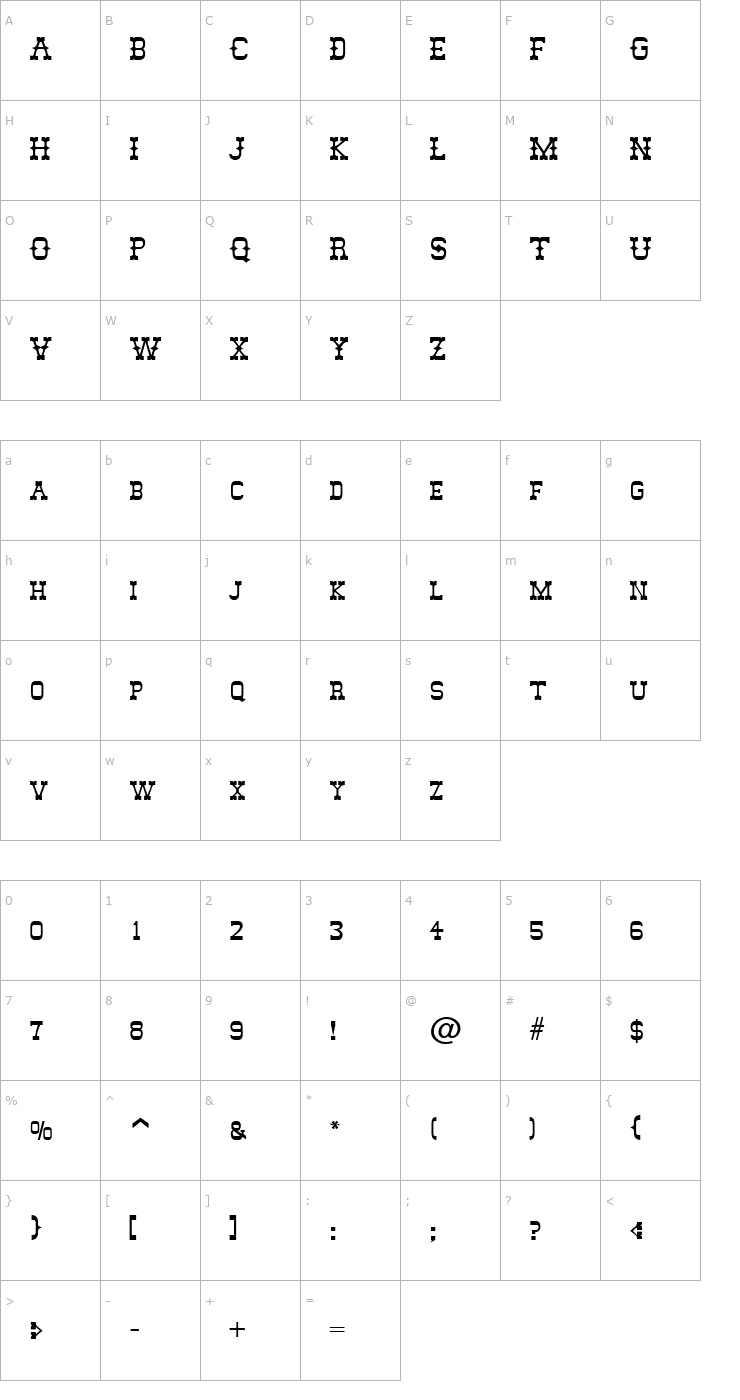 Character Map Mesquito SF Bold Font