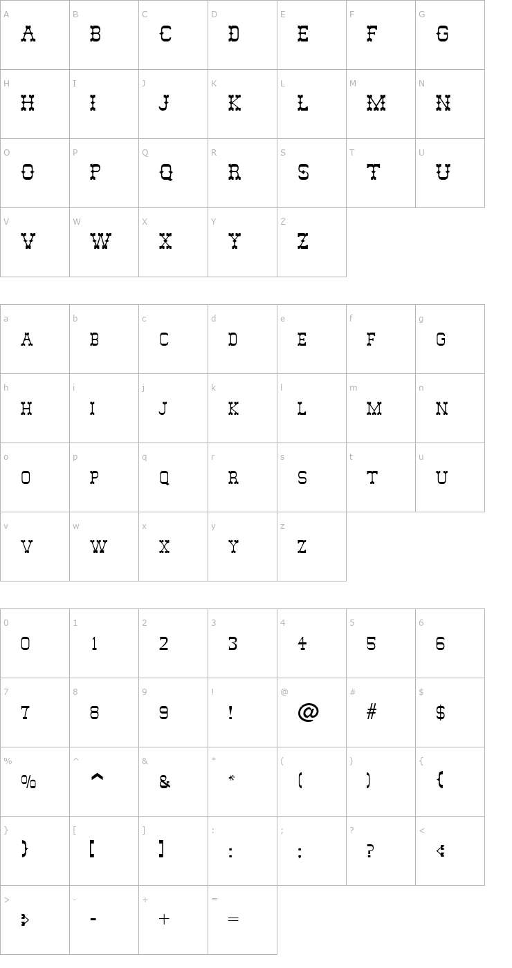 Character Map Mesquito SF Font