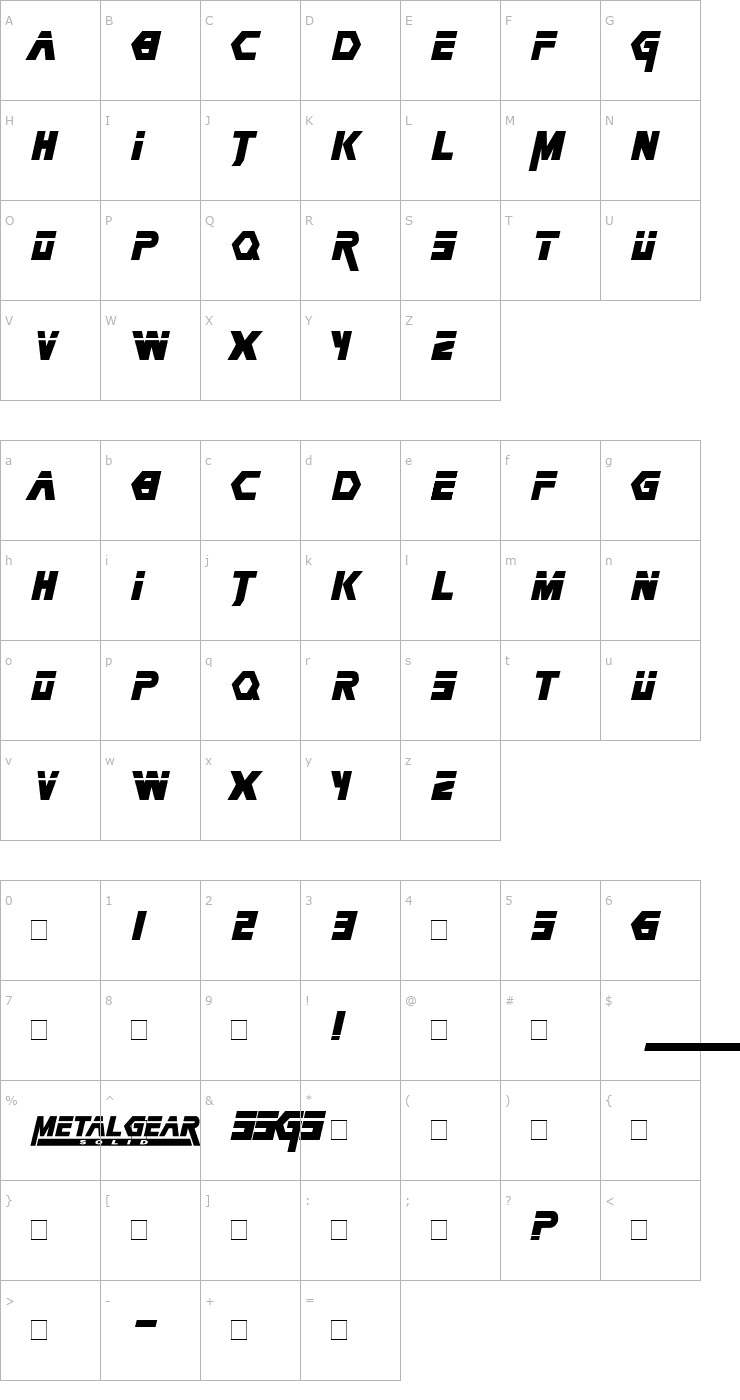 Character Map Metal Gear Font
