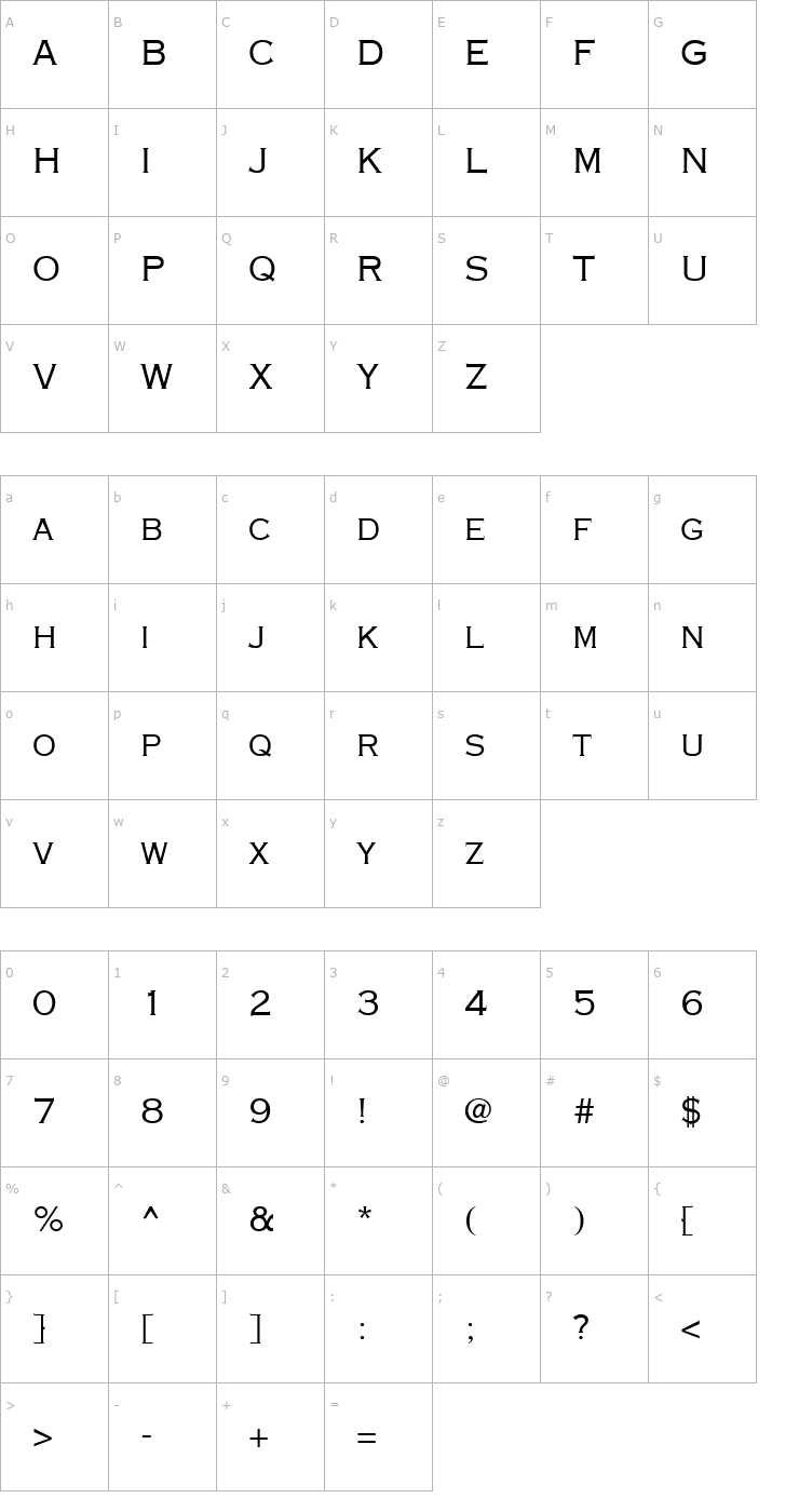 Character Map Metalcut Light Font