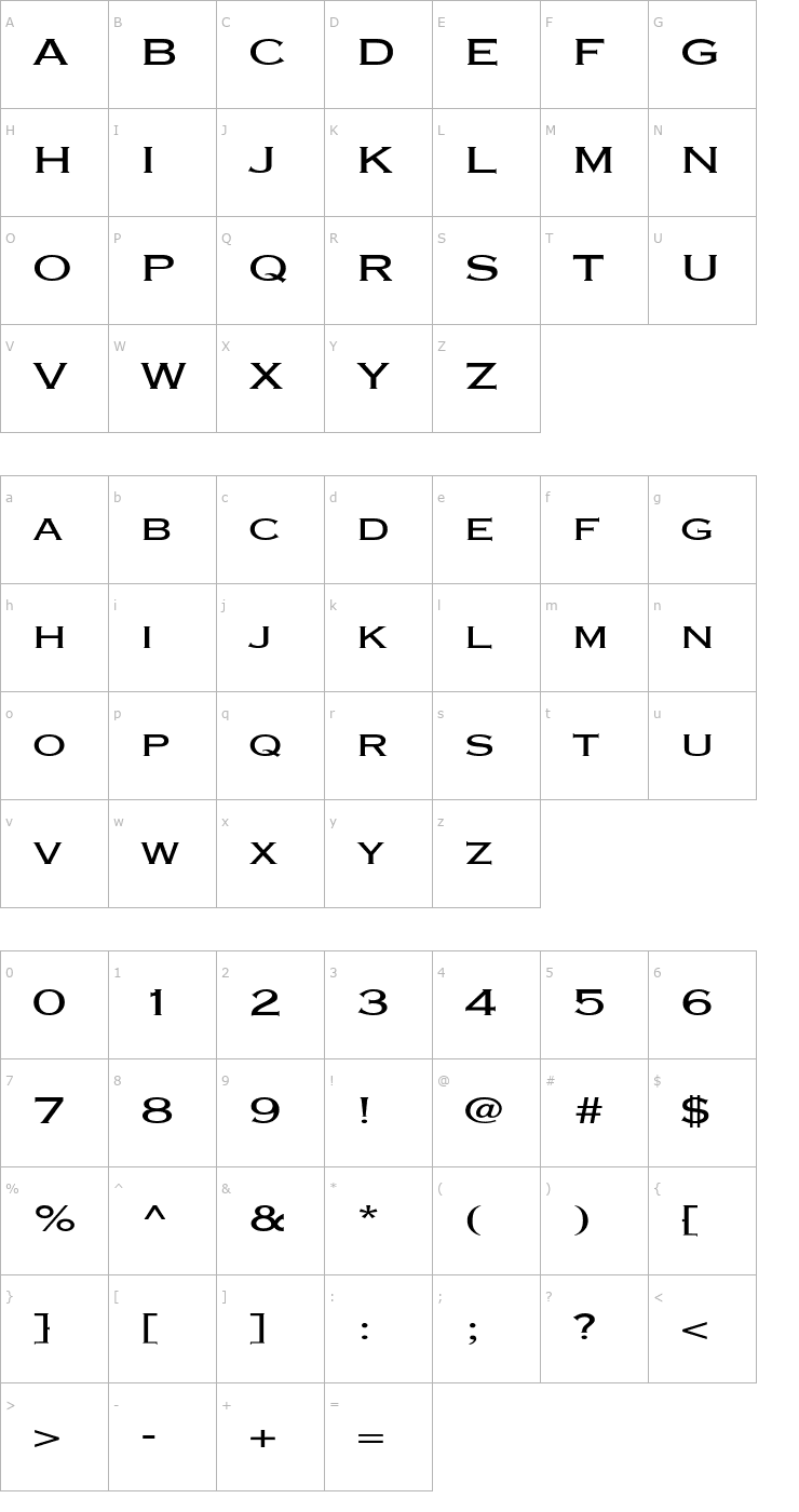 Character Map MetalcutExtended Font