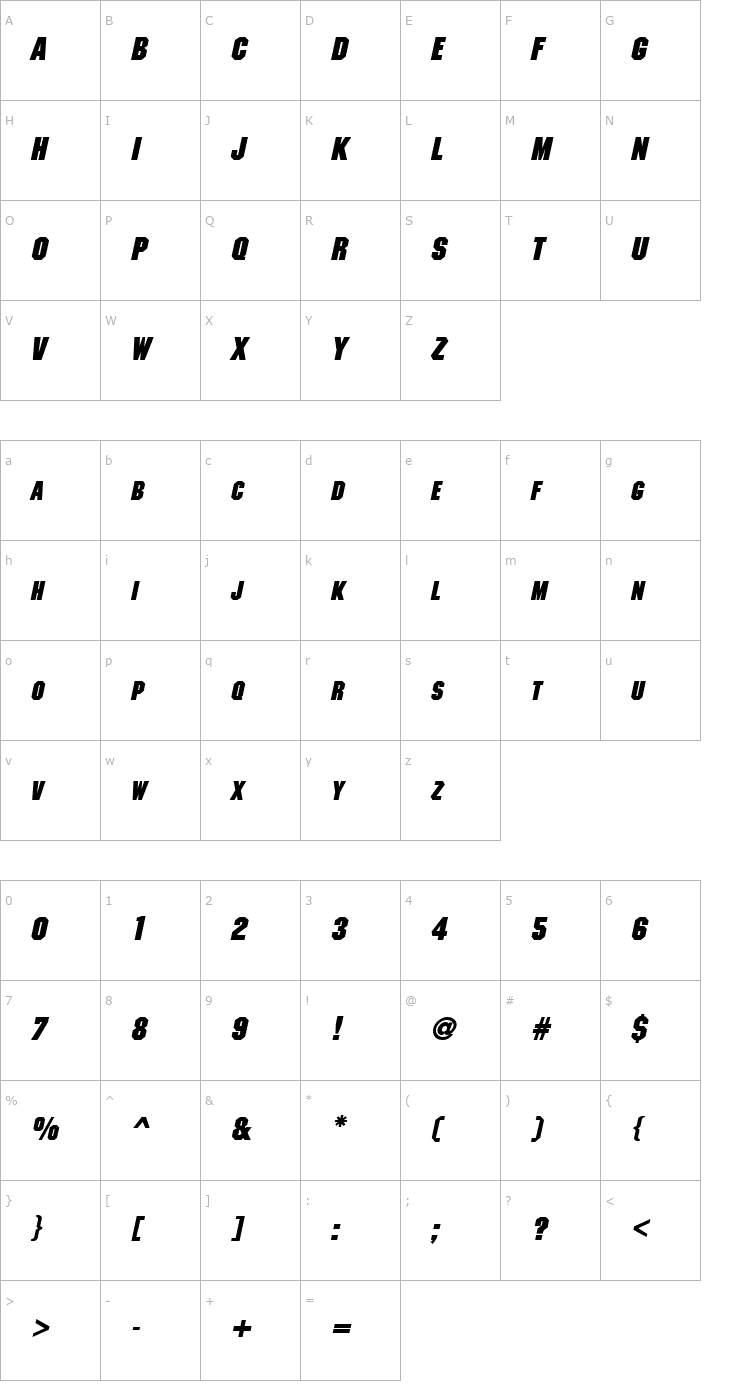 Character Map MetalEncasement BoldItalic Font