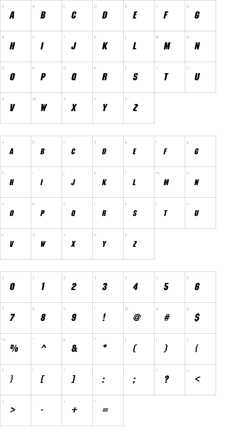 Character Map MetalEncasement Italic Font