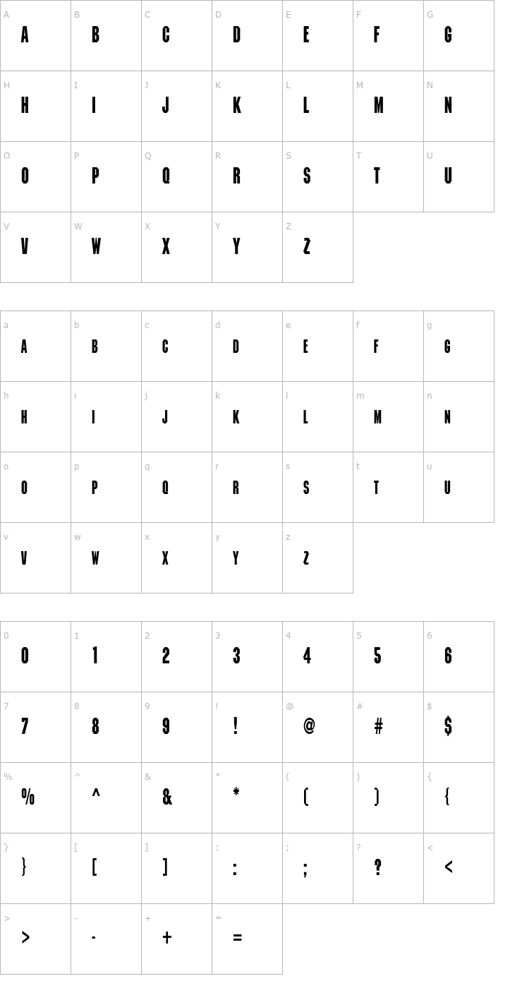 Character Map MetalEncasementCondensed Font