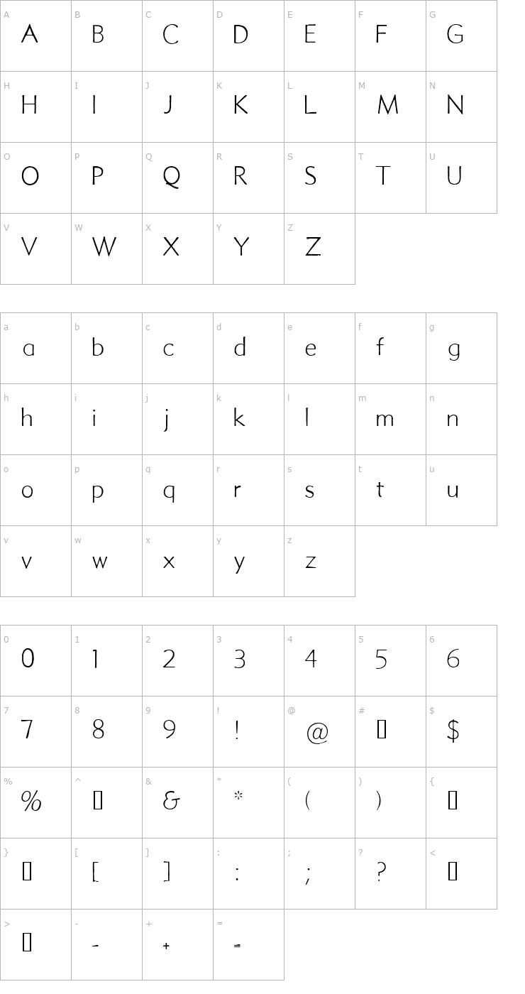 Character Map Metro Thin HPLHS Font