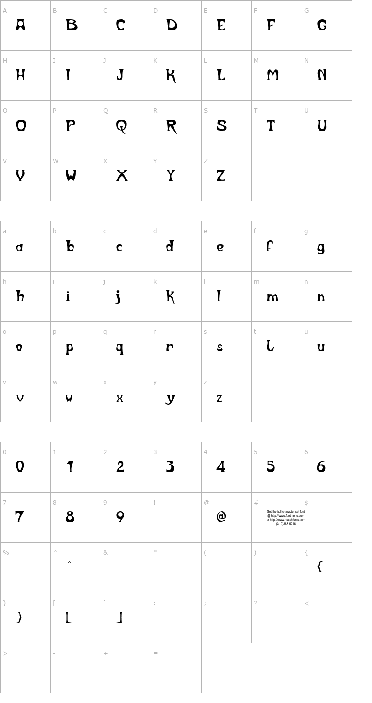 Character Map Metropolitain Tryout Font