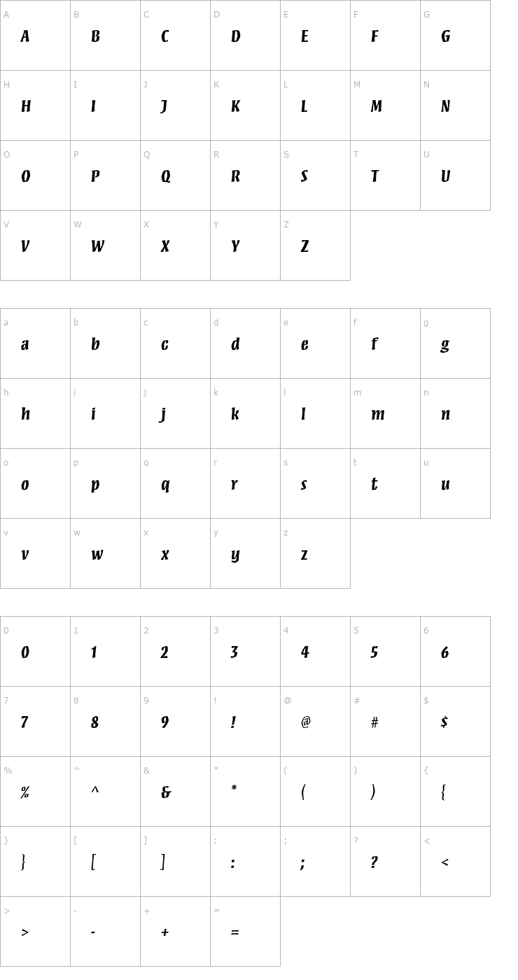 Character Map MezzStd-Bold Font