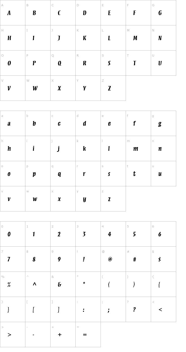 Character Map MezzWebPro-Bold Font