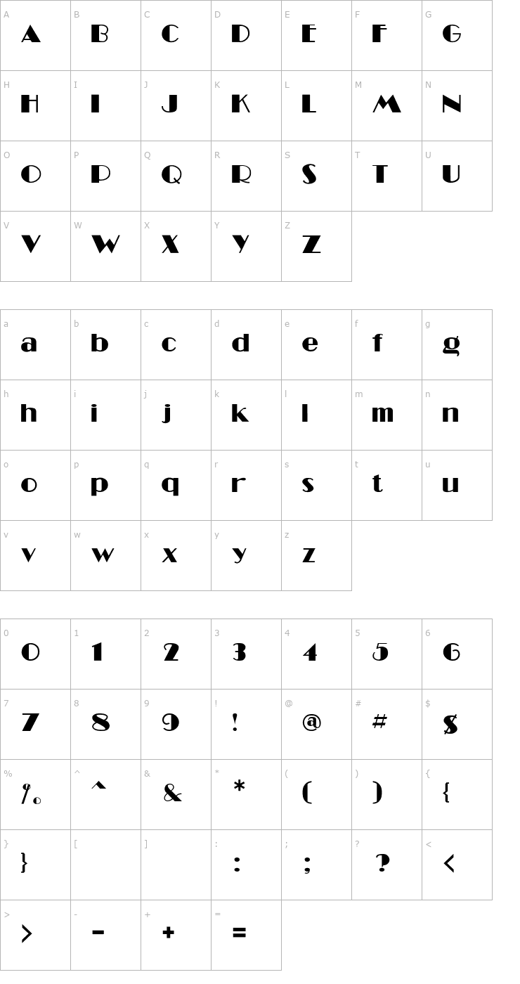 Character Map MiamiBeach-Light Font