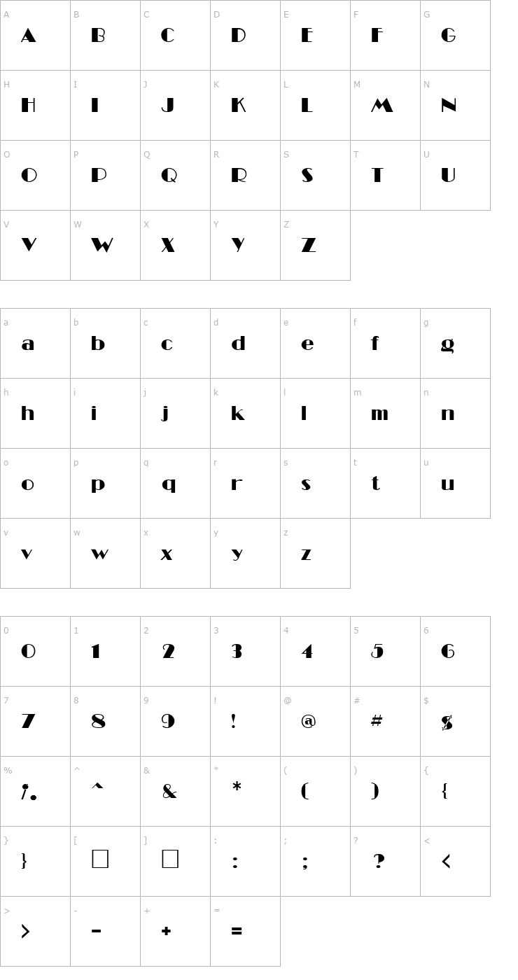 Character Map MiamiNig Font