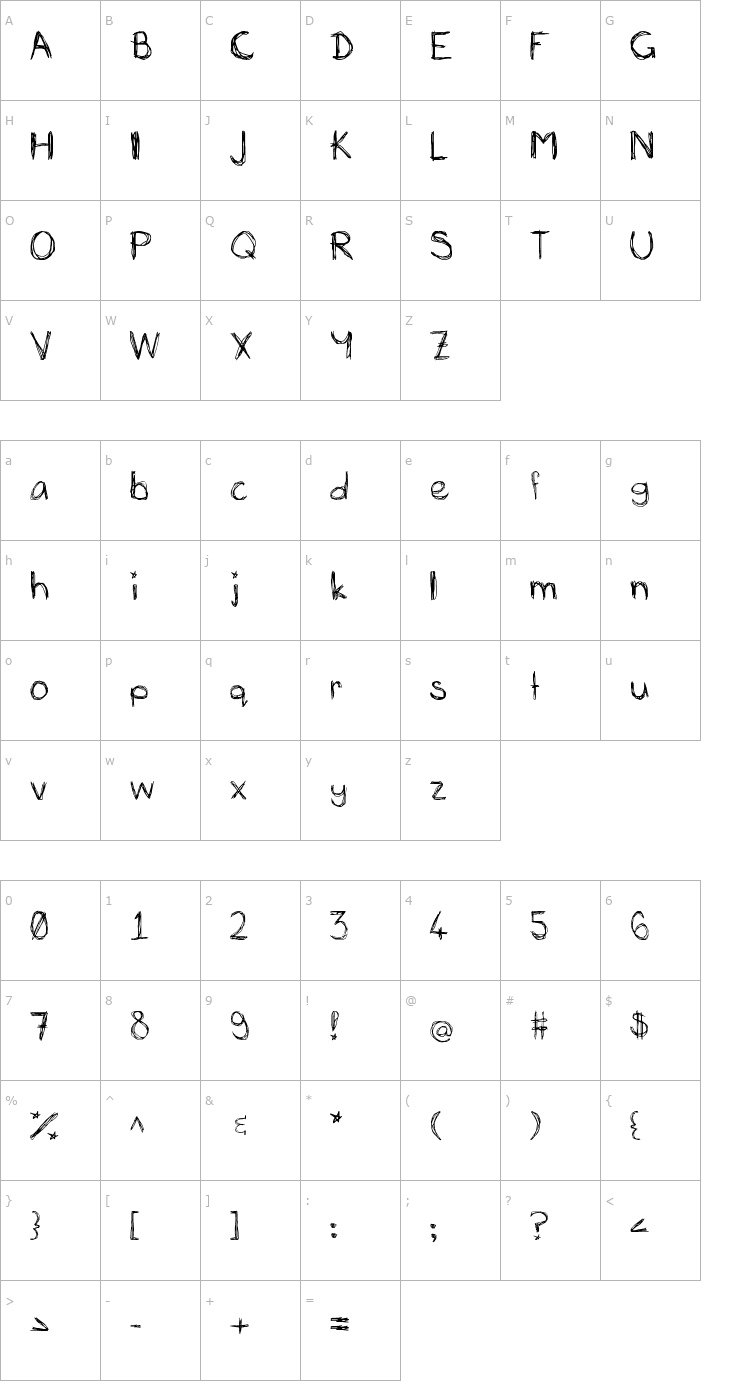 Character Map Mia's Scribblings Font
