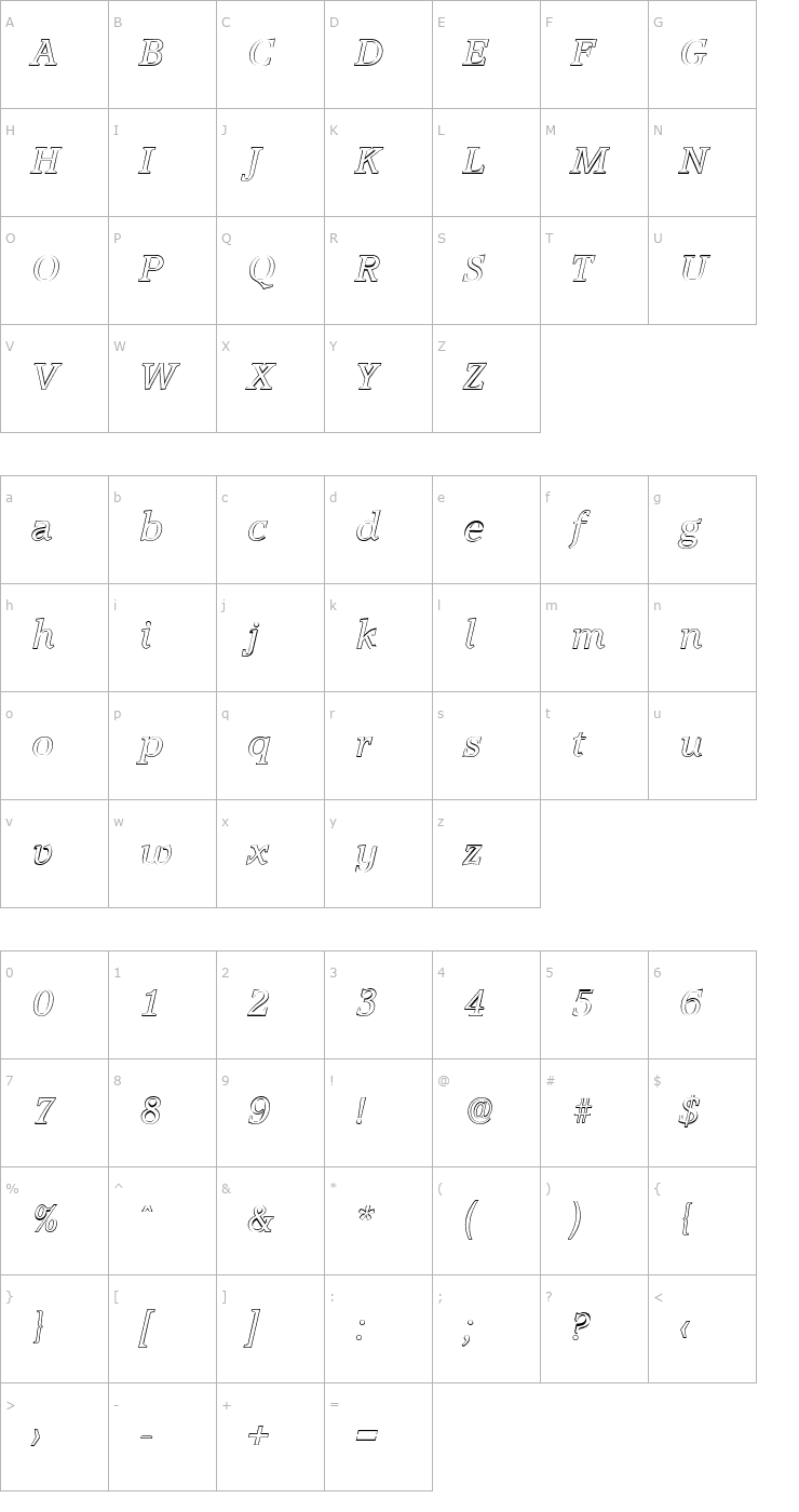 Character Map MichaelBeckerOutline Italic Font