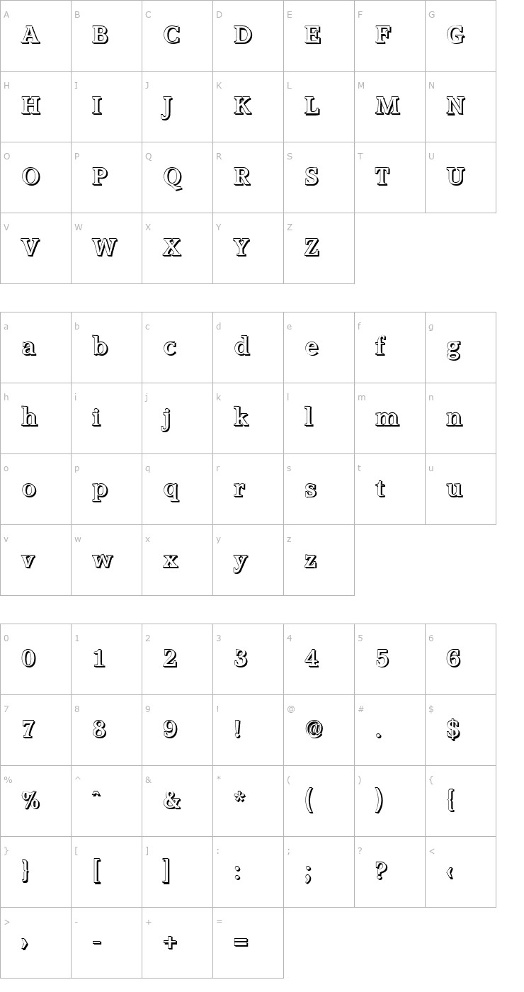 Character Map MichaelBeckerShadow-Bold Font