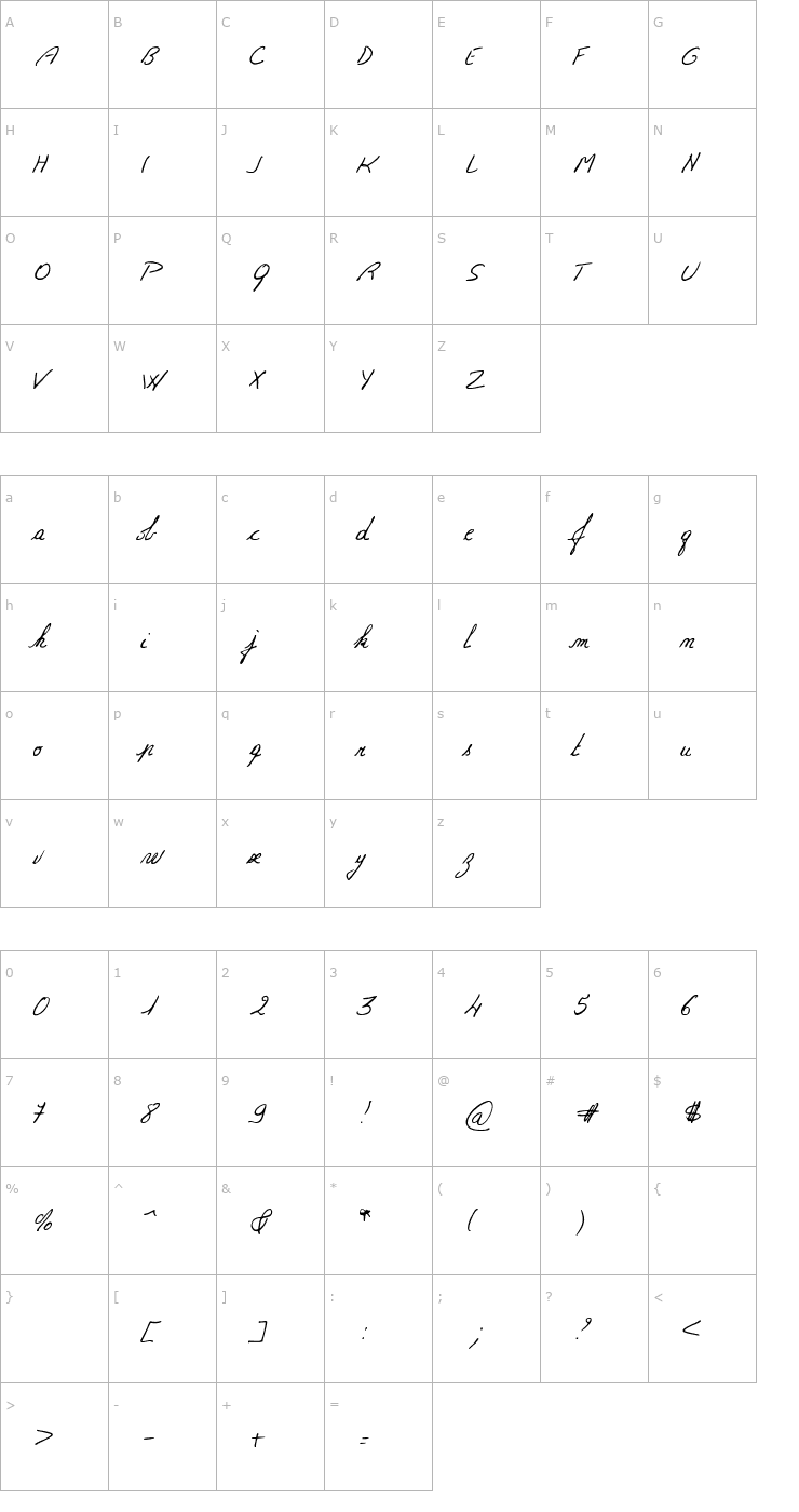 Character Map Michelle Font