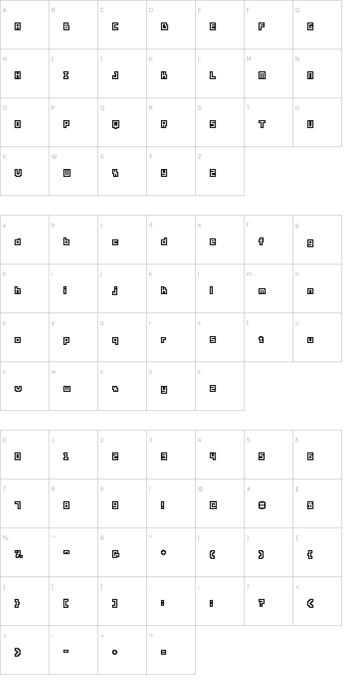 Character Map Micro Bit +1 Font