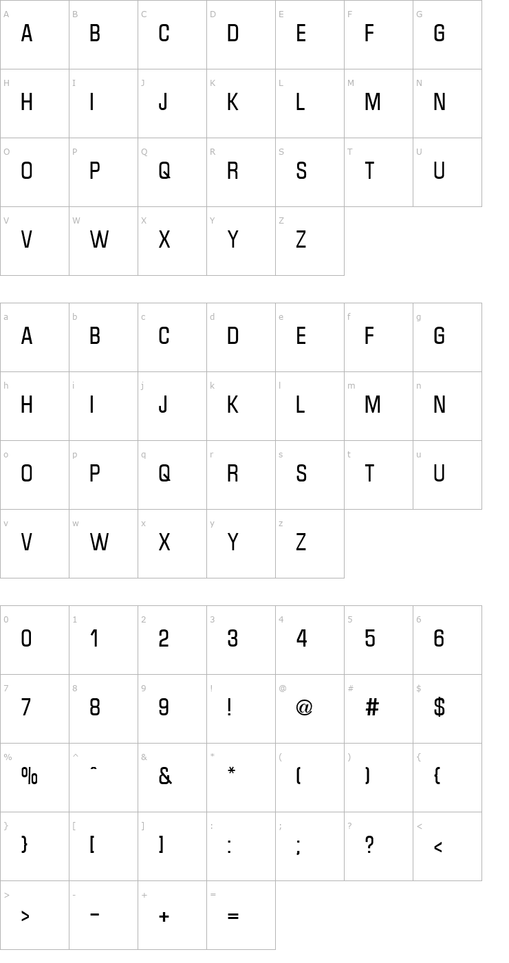 Character Map Micro Technic Condensed Regular Font