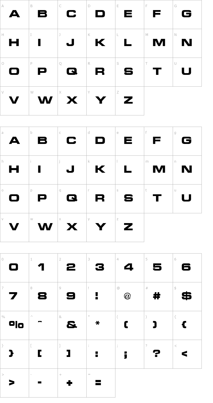 Character Map Micro Technic Extended Bold Font