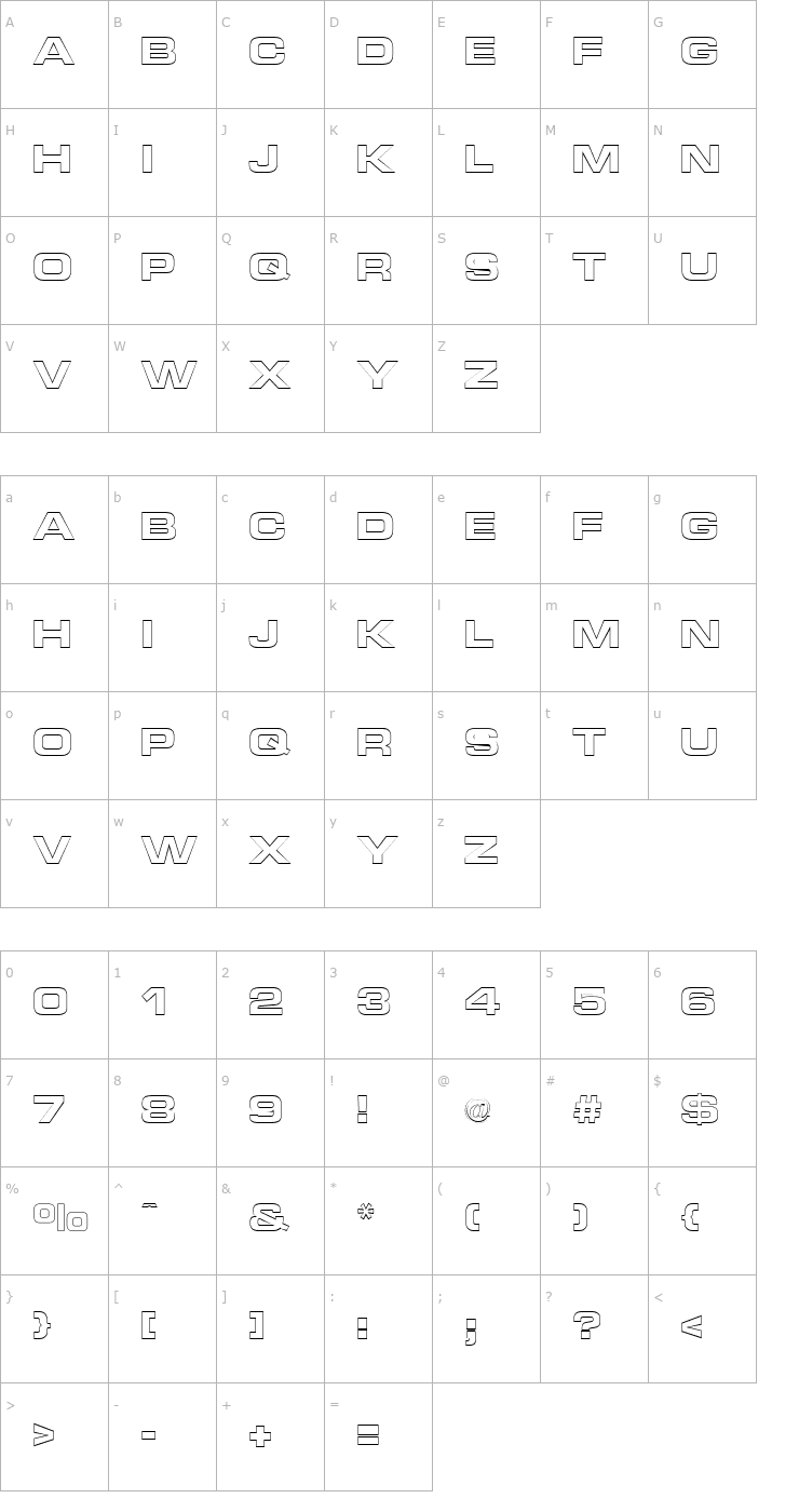 Character Map Micro Technic Extended Outline Bold Font