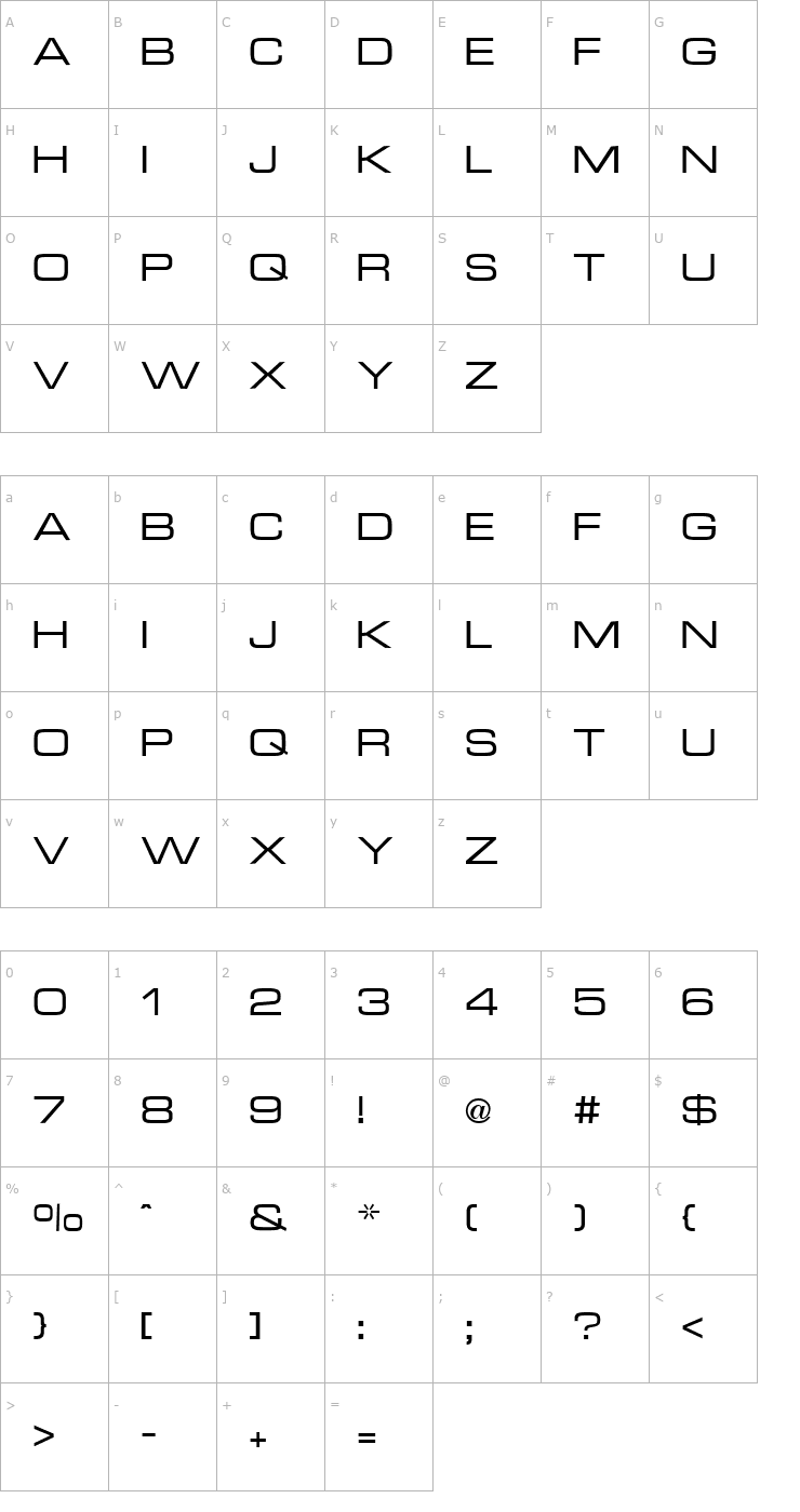 Character Map Micro Technic Extended Regular Font