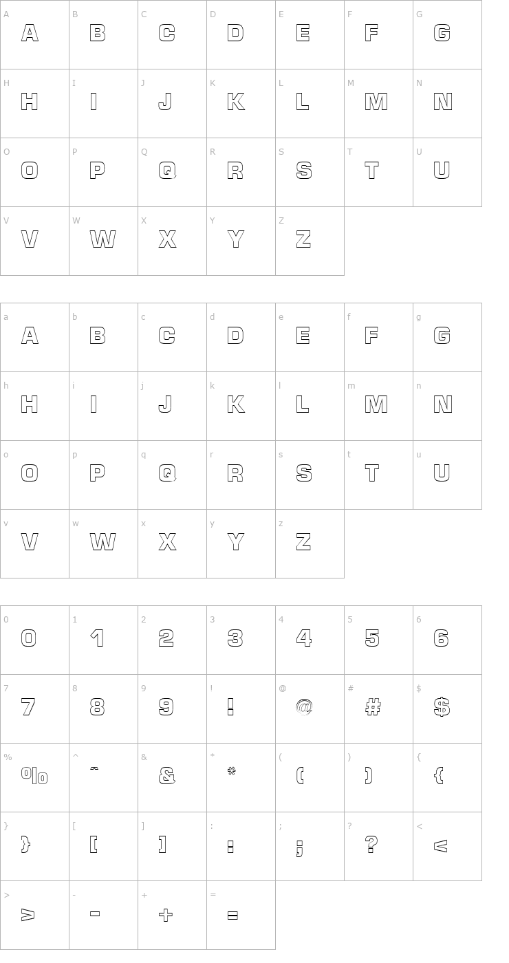 Character Map Micro Technic Outline Bold Font