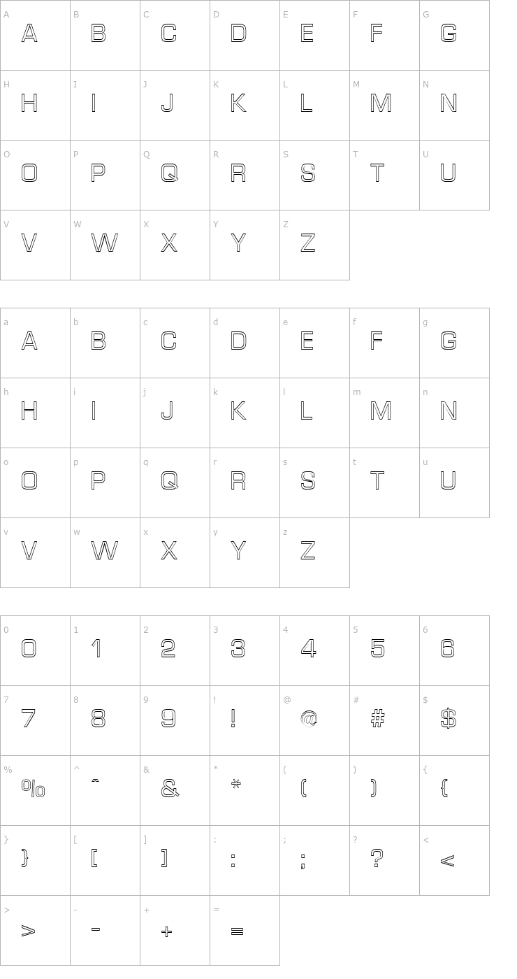 Character Map Micro Technic Outline Regular Font