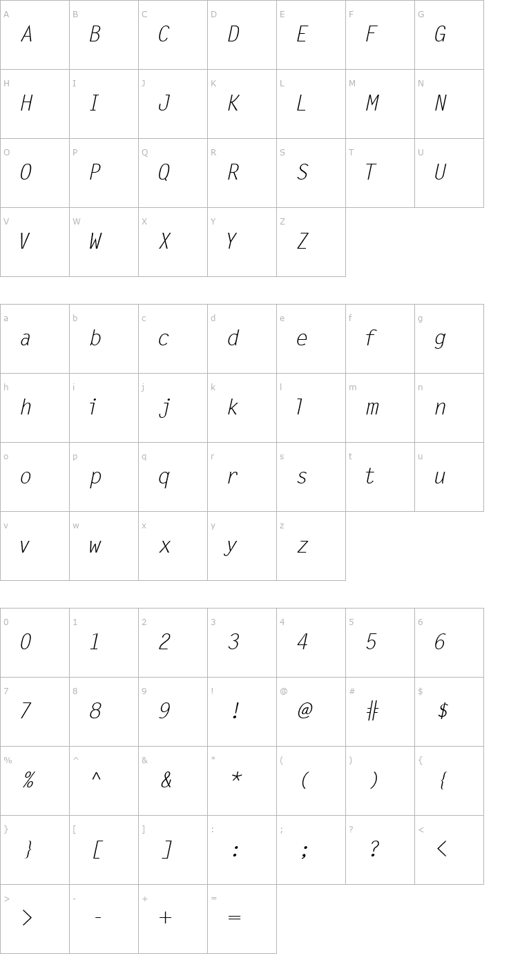 Character Map Microfine SSi Italic Font