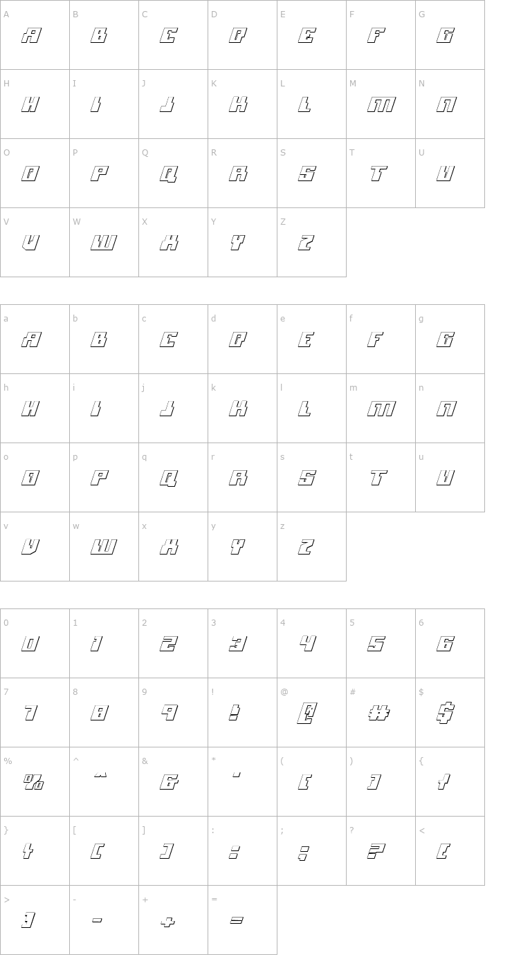 Character Map Micronian 3D Italic Font
