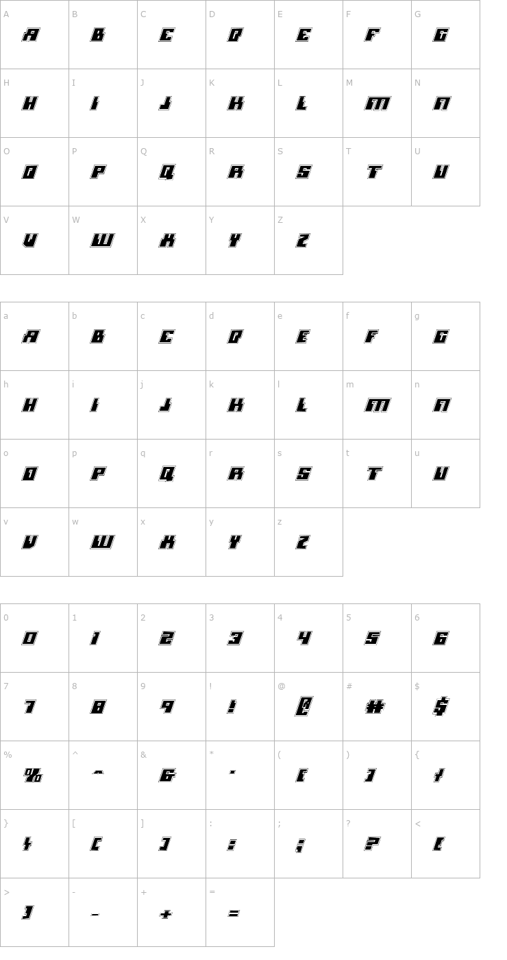 Character Map Micronian Academy Italic Font