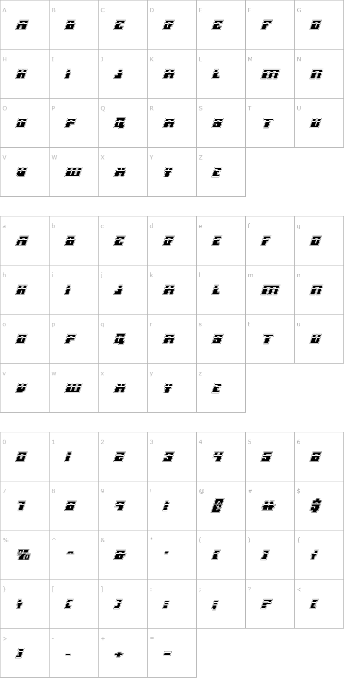 Character Map Micronian Laser Academy Italic Font