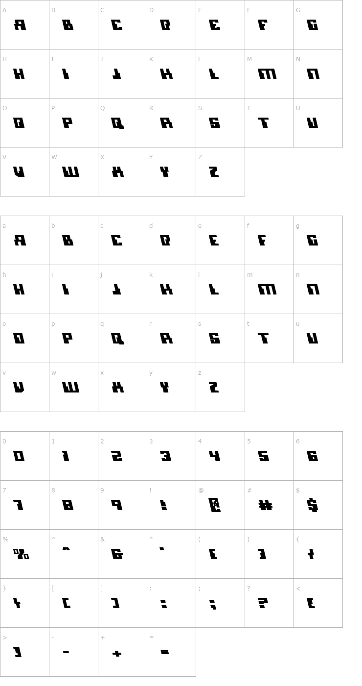 Character Map Micronian Leftalic Font