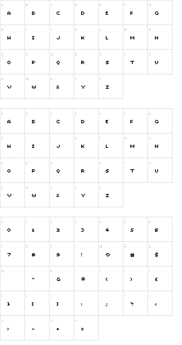 Character Map Microscopic Font