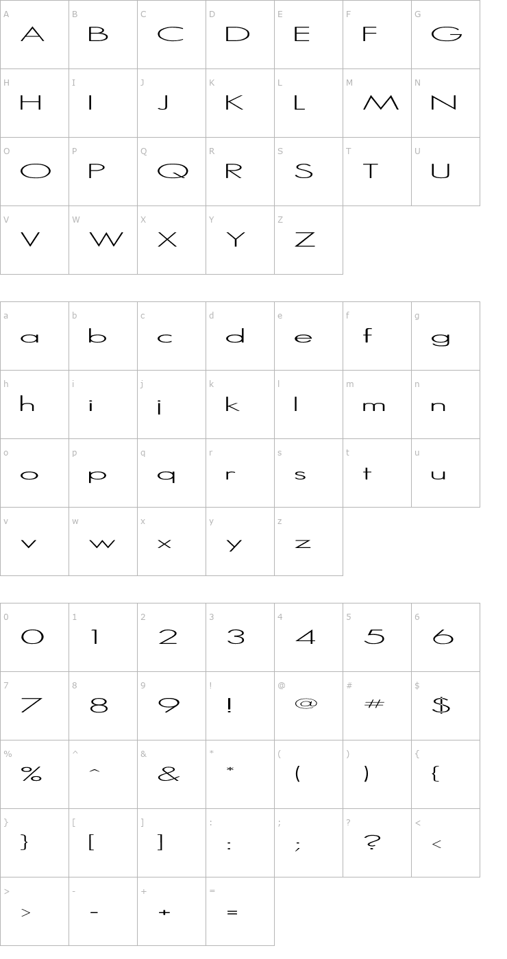 Character Map MicroSerif-Light Wd Font