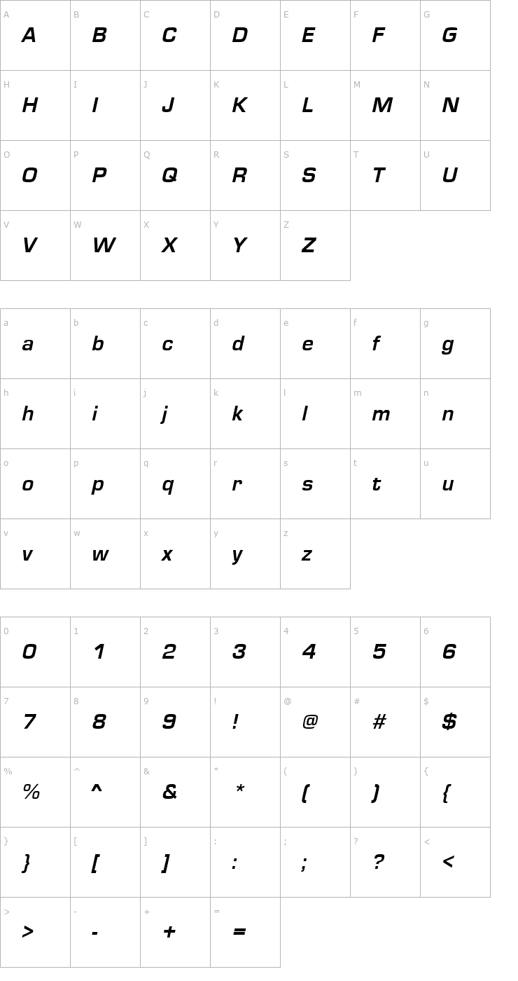 Character Map MicroSquare Bold Italic Font
