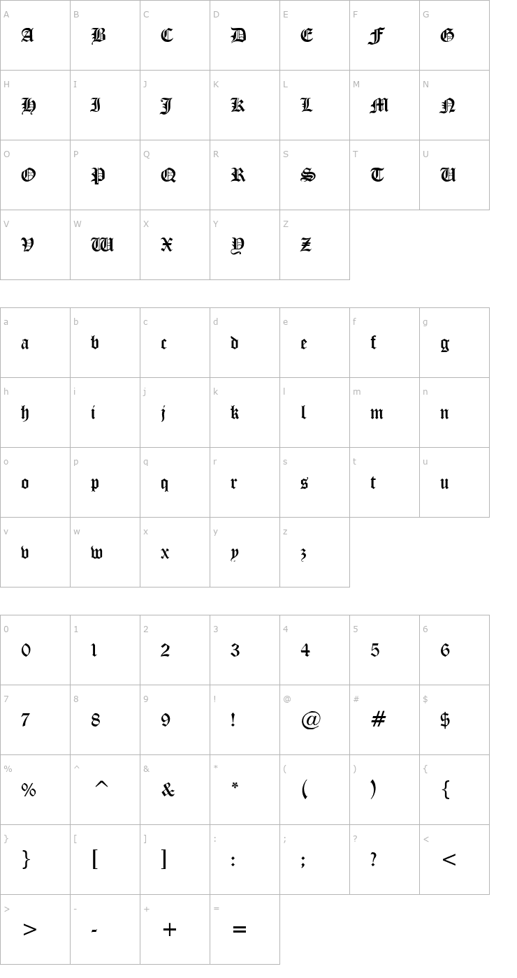 Character Map Midevil Normal Font
