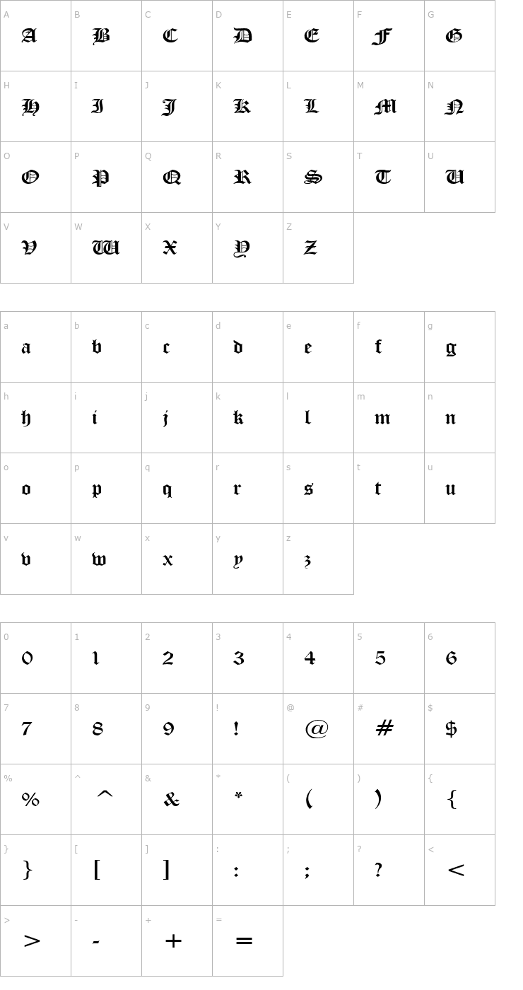 Character Map Midevil Wide Normal Font
