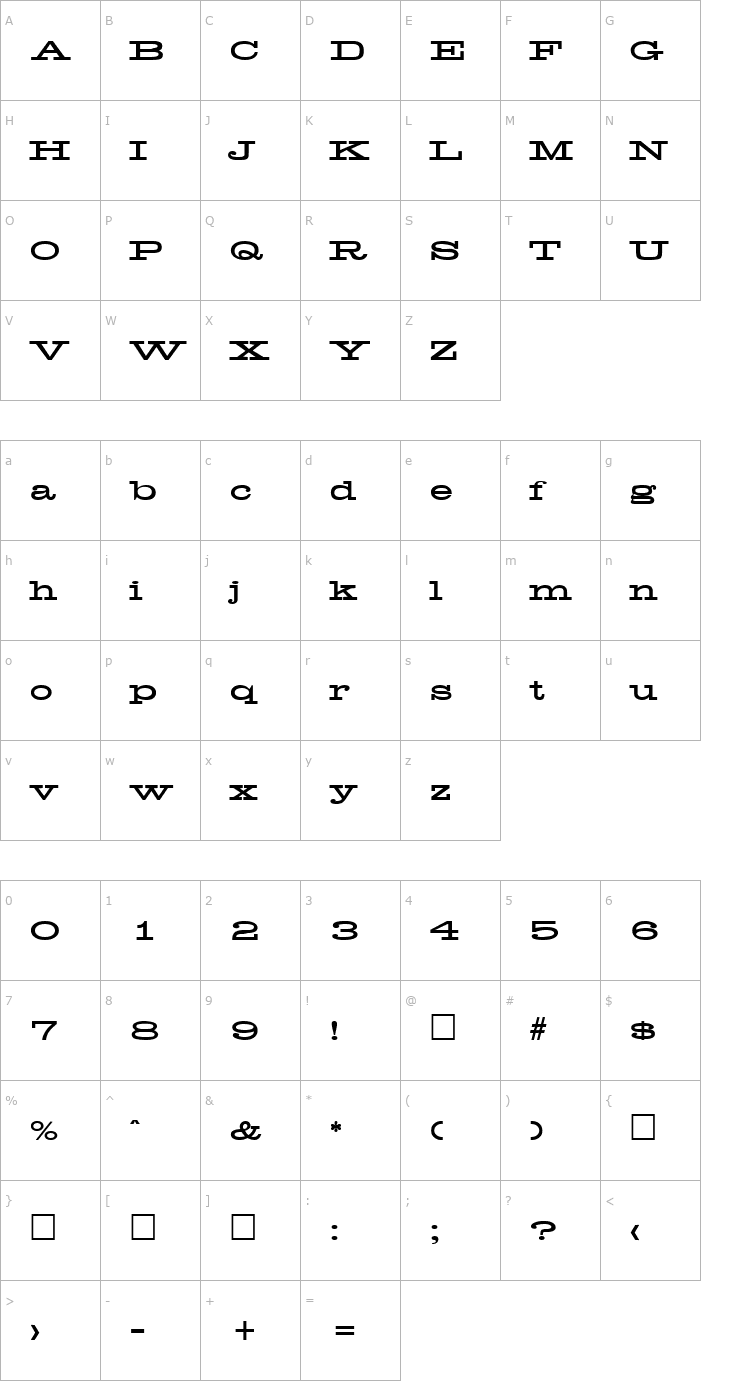 Character Map Midwest Font