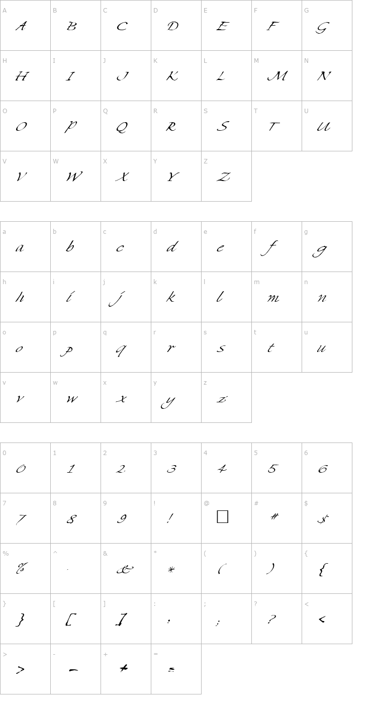 Character Map MikadoItalic Font