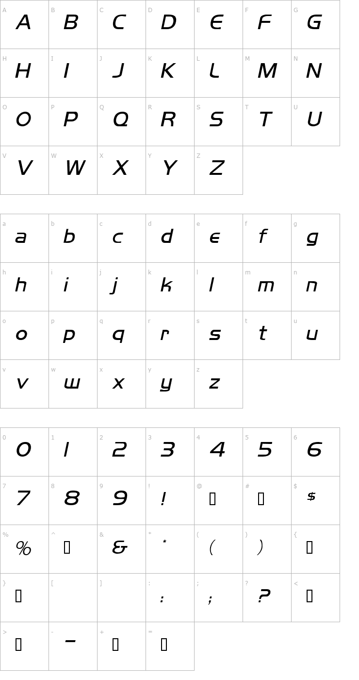 Character Map Mikity Italic Font