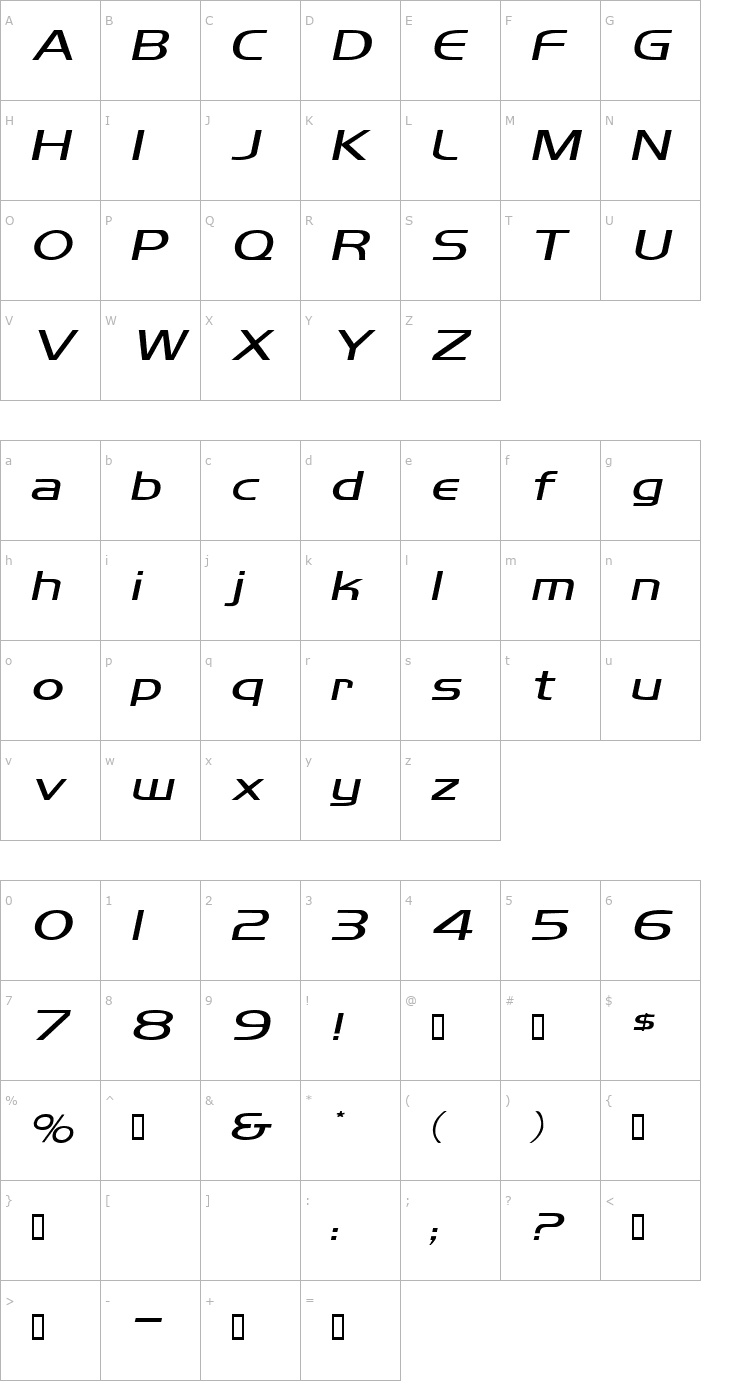 Character Map MikityExtended Italic Font