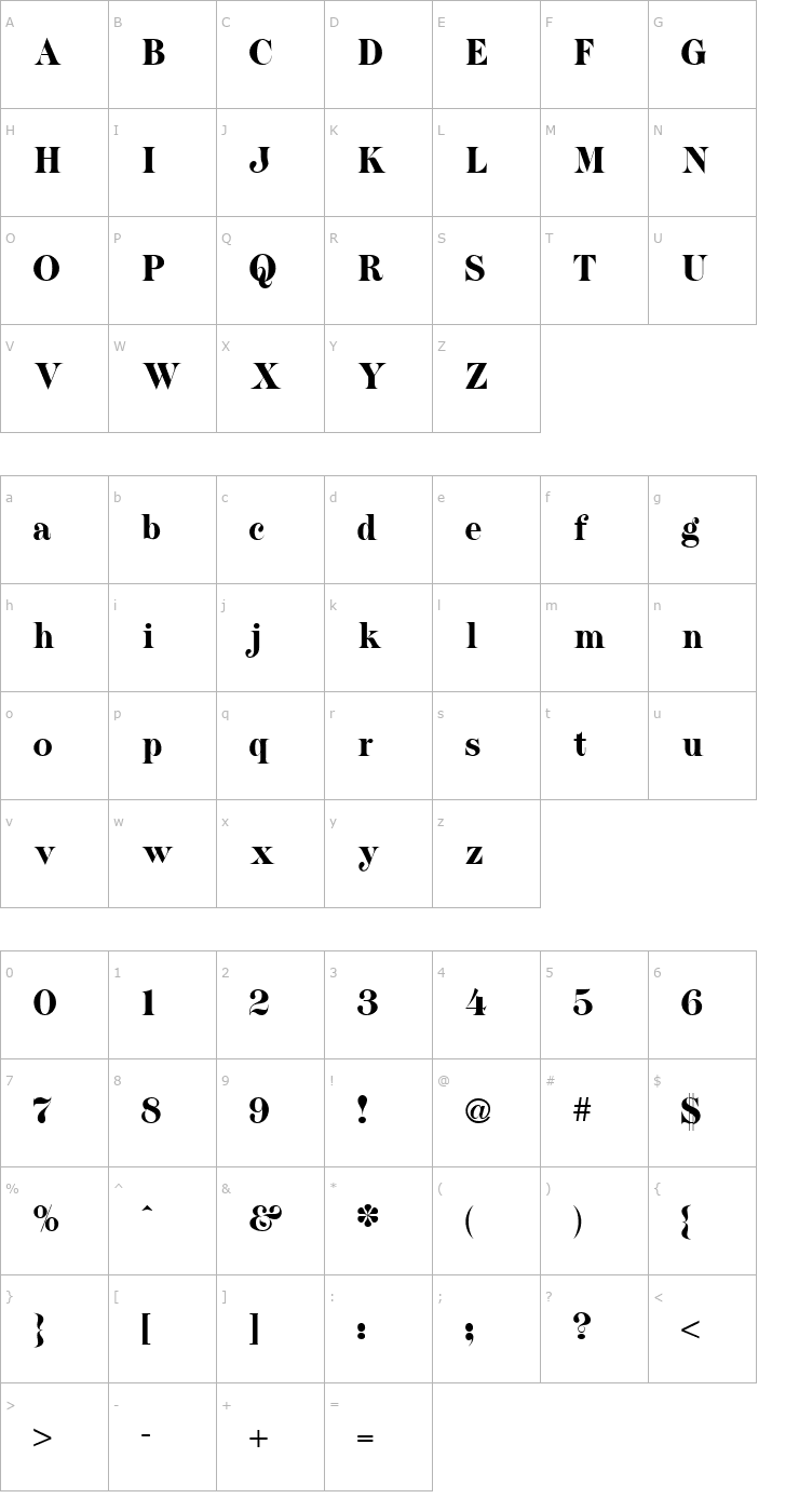 Character Map Milano Roman Regular Font