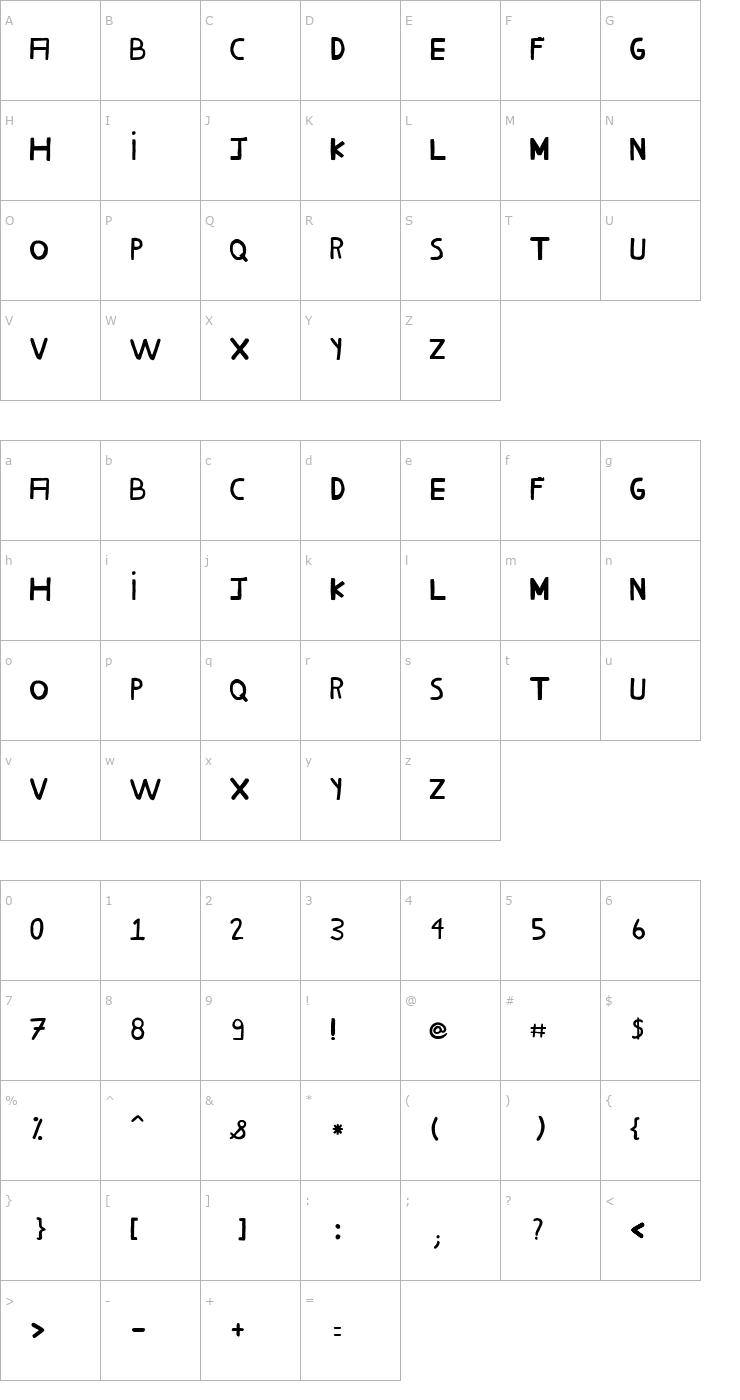 Character Map Milho Cozido Font